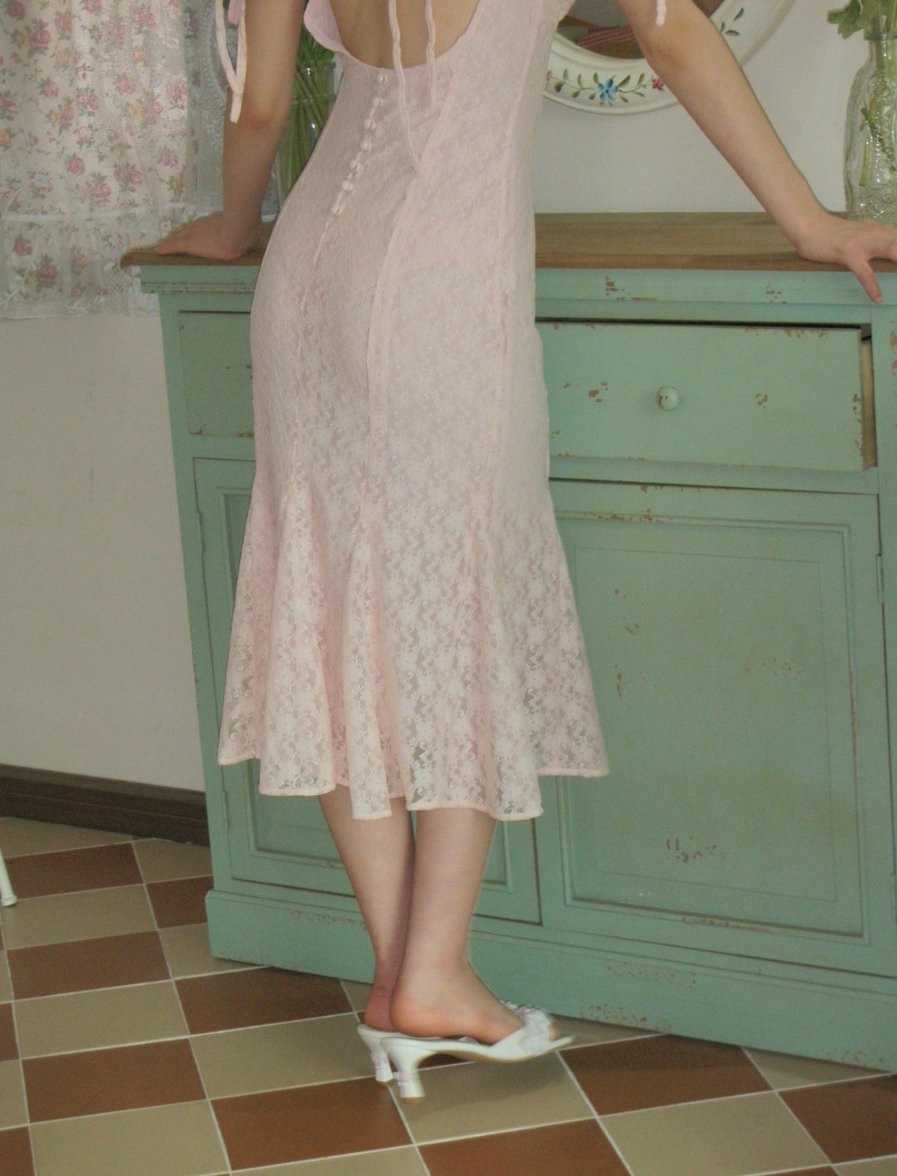 Pink Lace Midi Dress
