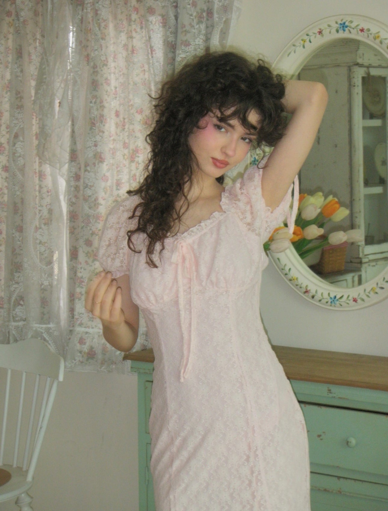 Pink Lace Midi Dress