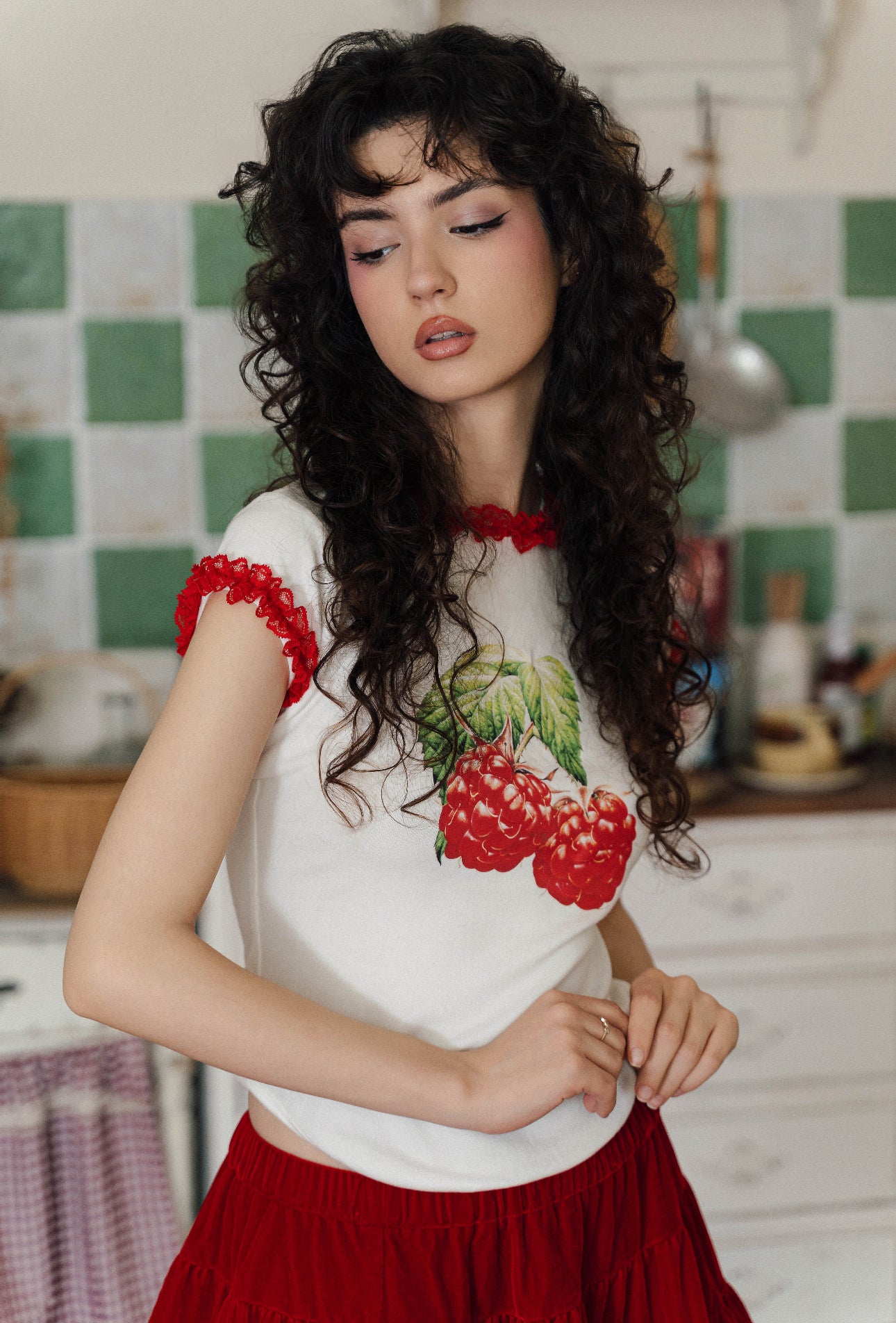 Berry Print Lace Crop Top