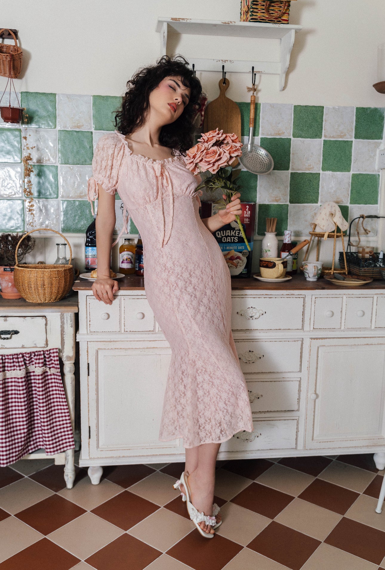Pink Lace Midi Dress