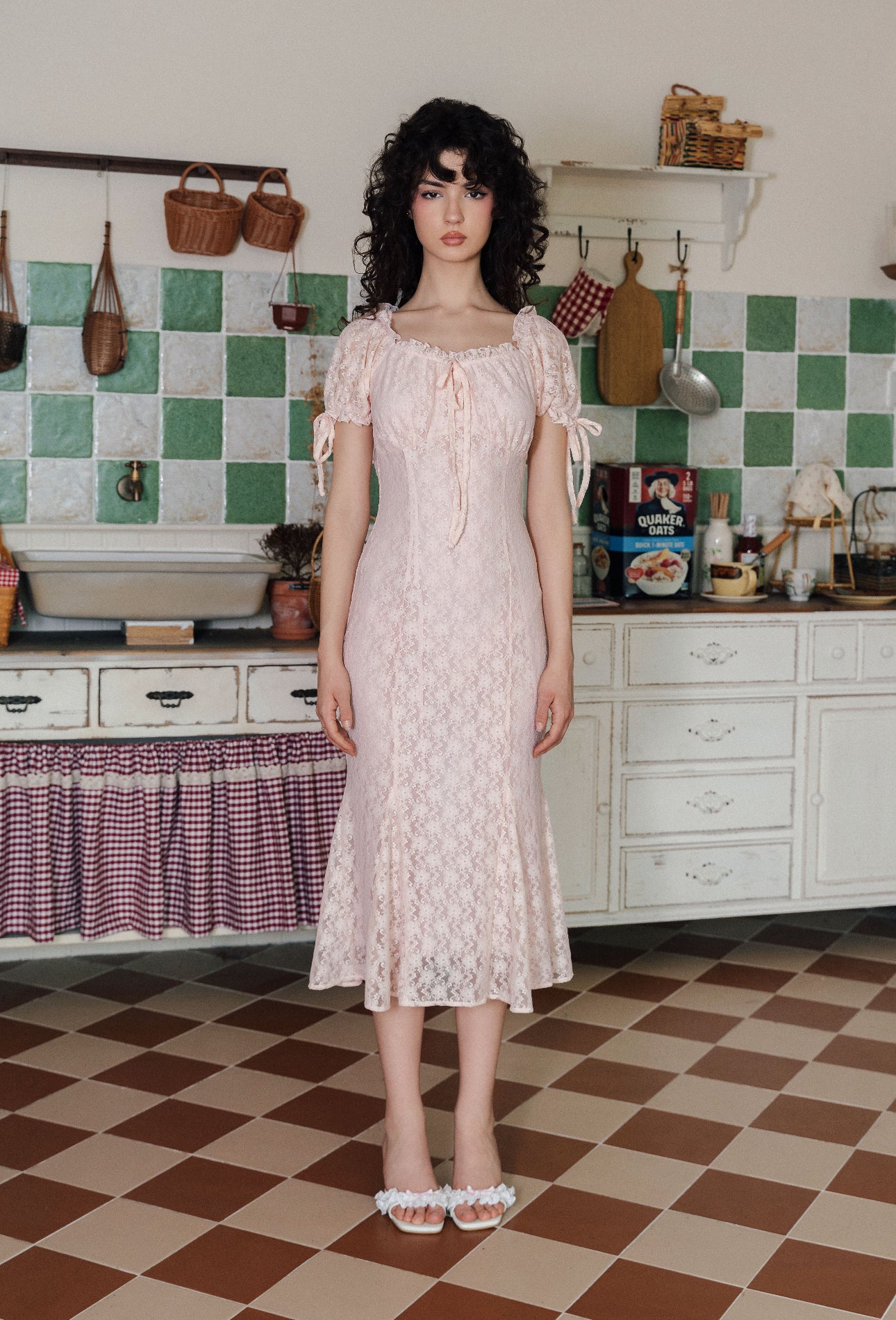 Pink Lace Midi Dress