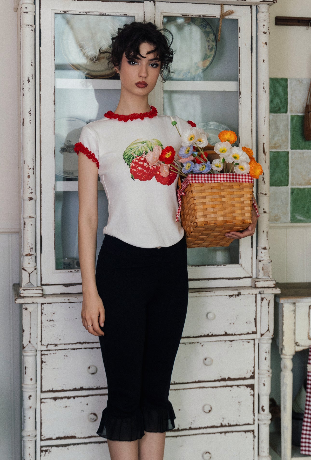 Berry Print Lace Crop Top
