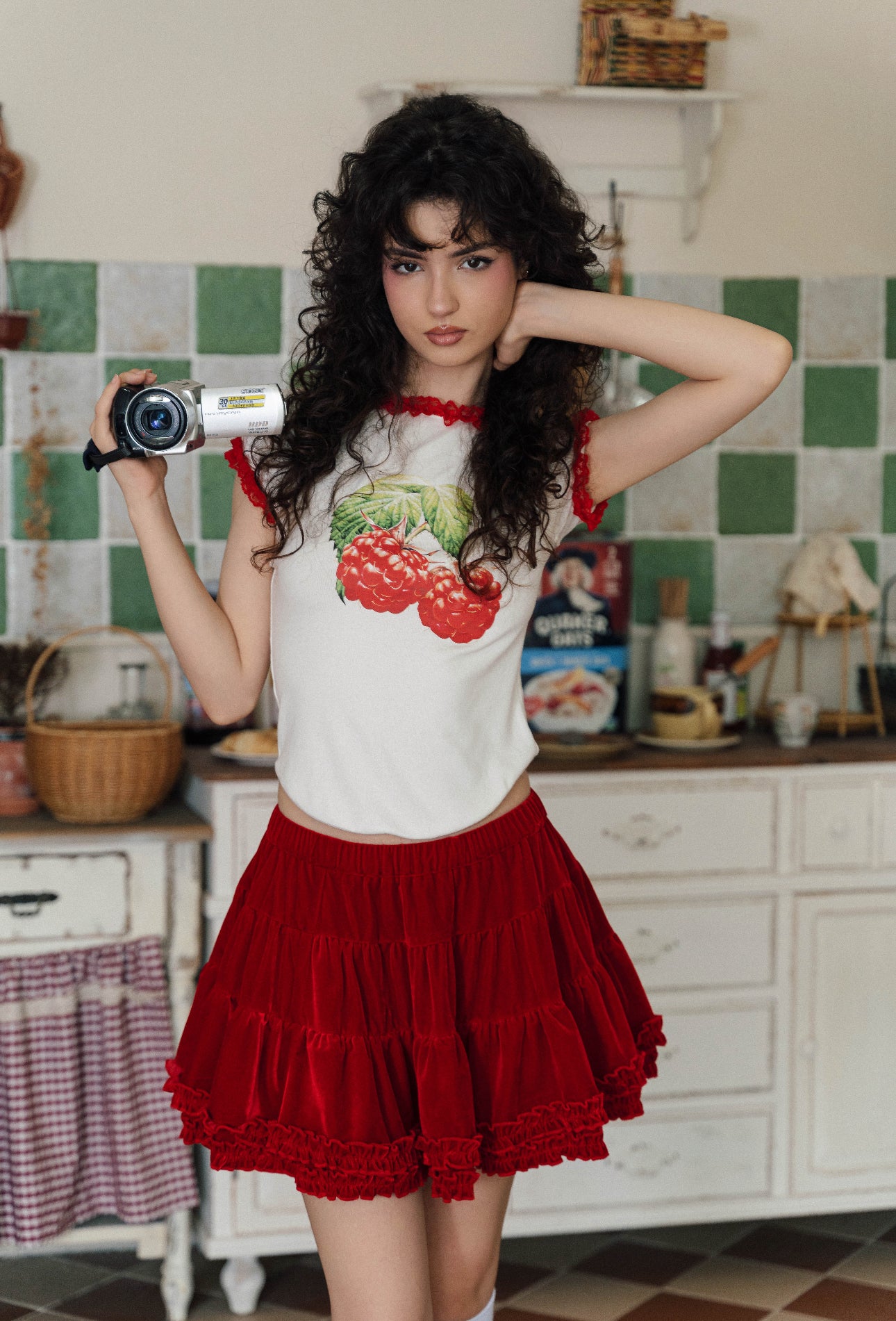Berry Print Lace Crop Top