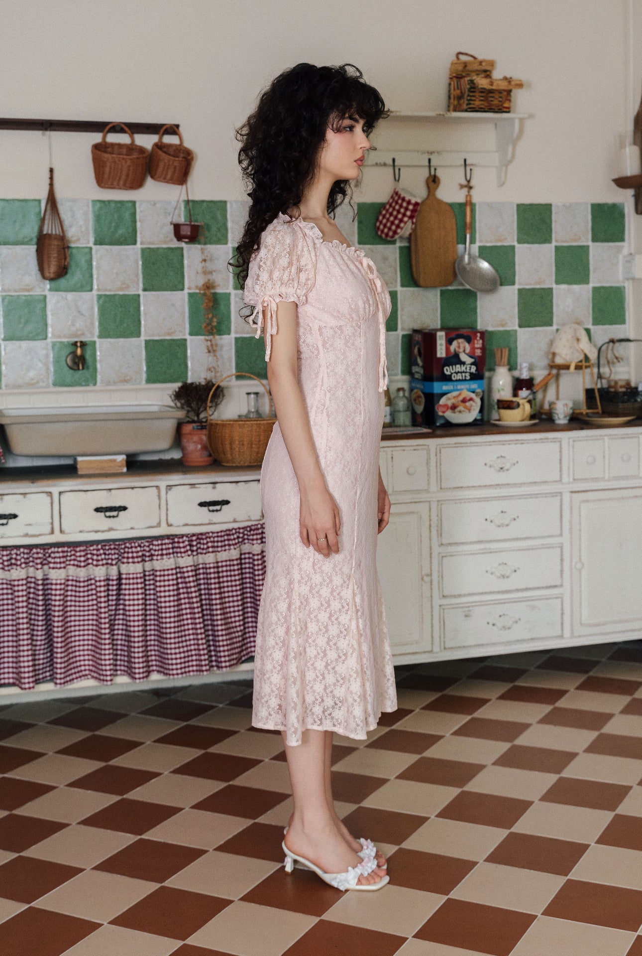 Pink Lace Midi Dress
