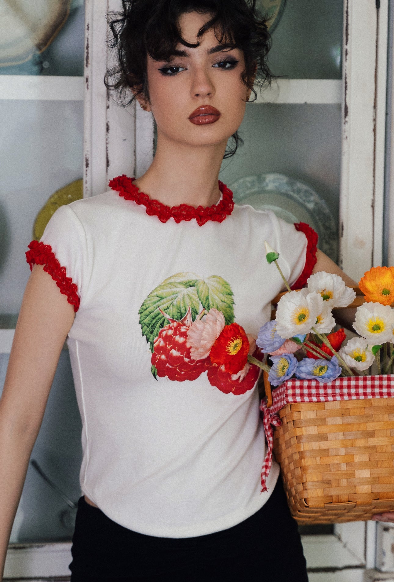 Berry Print Lace Crop Top