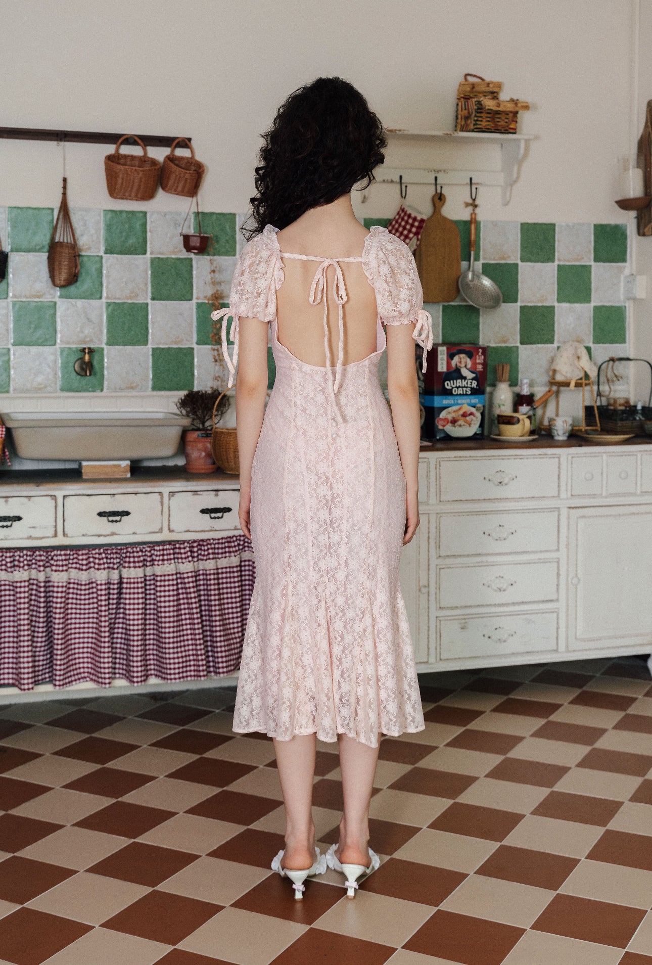 Pink Lace Midi Dress