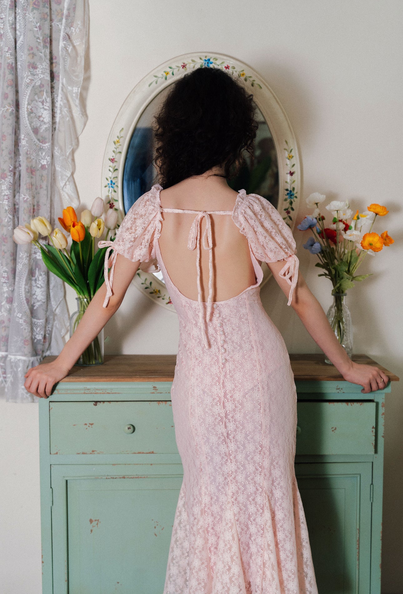 Pink Lace Midi Dress