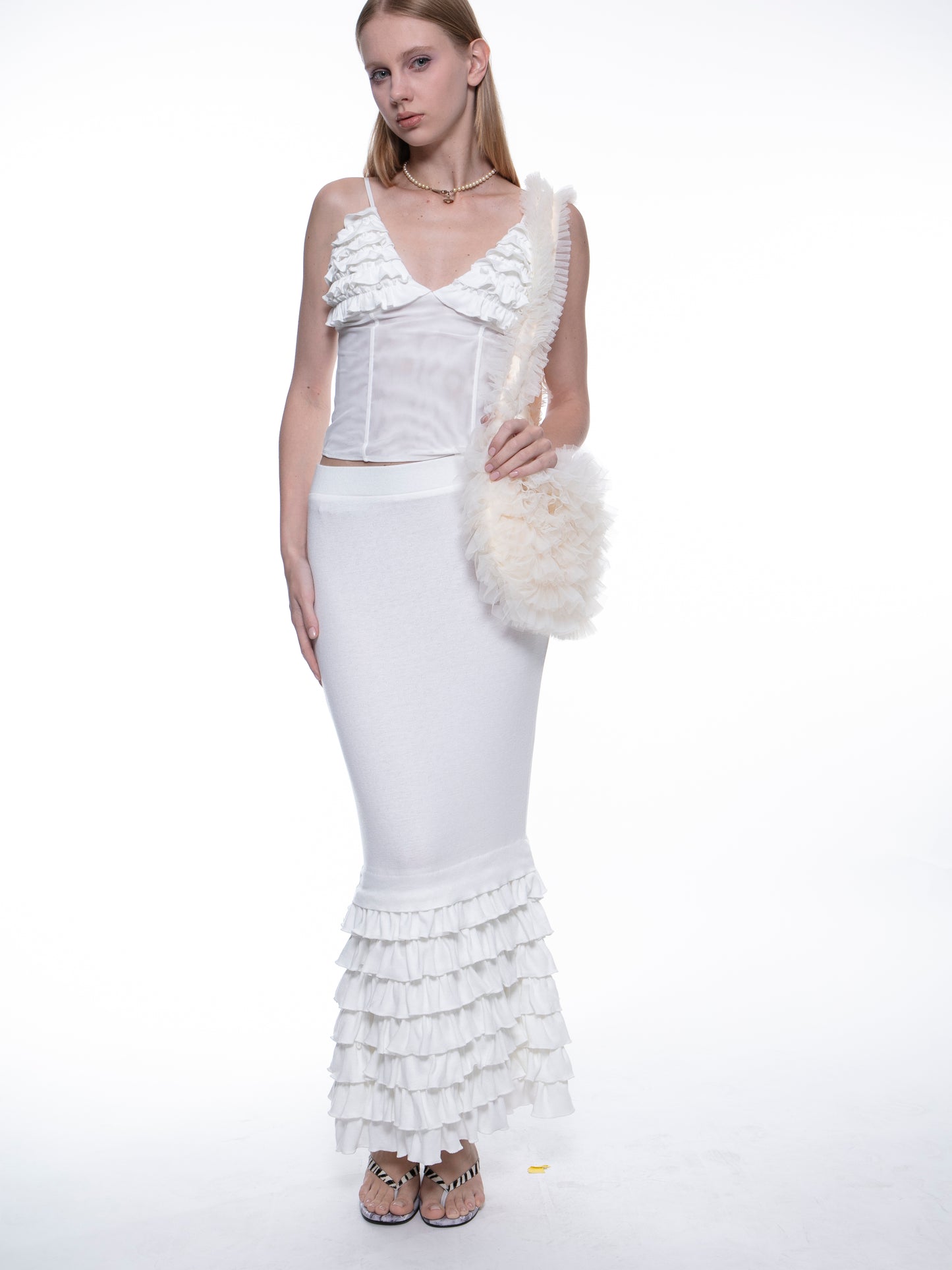 Cher ruffled fishtail stretch maxi skirt