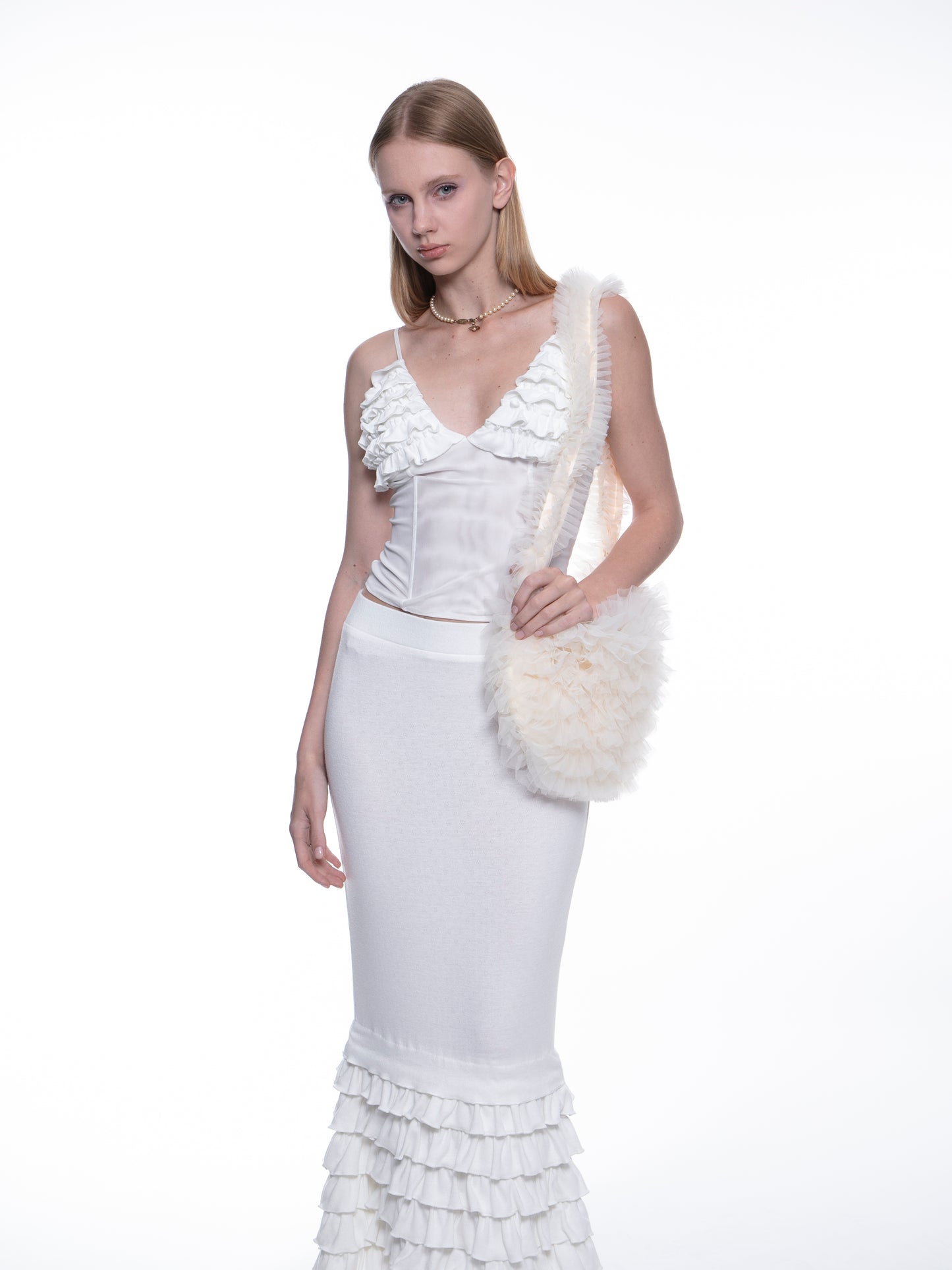 Cher ruffled fishtail stretch maxi skirt