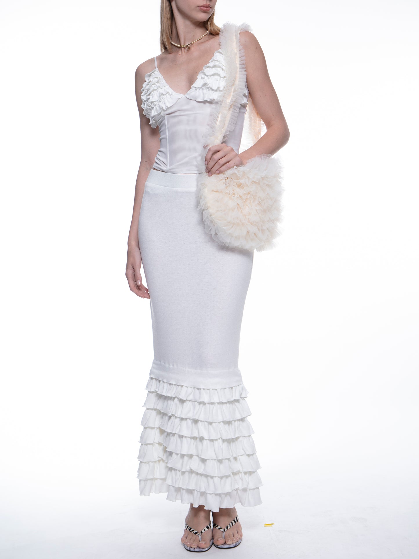 Cher ruffled fishtail stretch maxi skirt