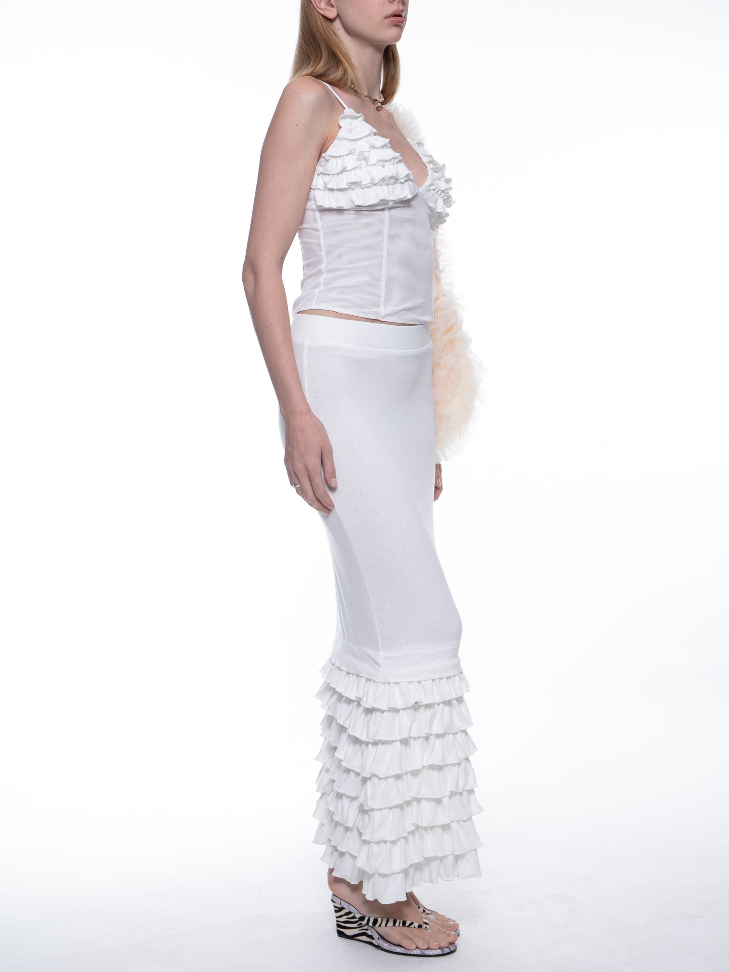 Cher ruffled fishtail stretch maxi skirt