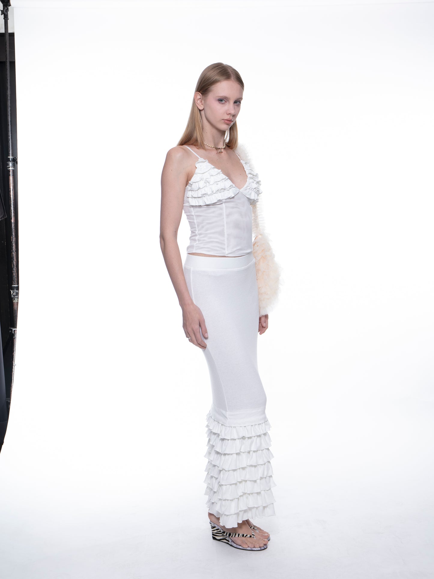 Cher ruffled fishtail stretch maxi skirt