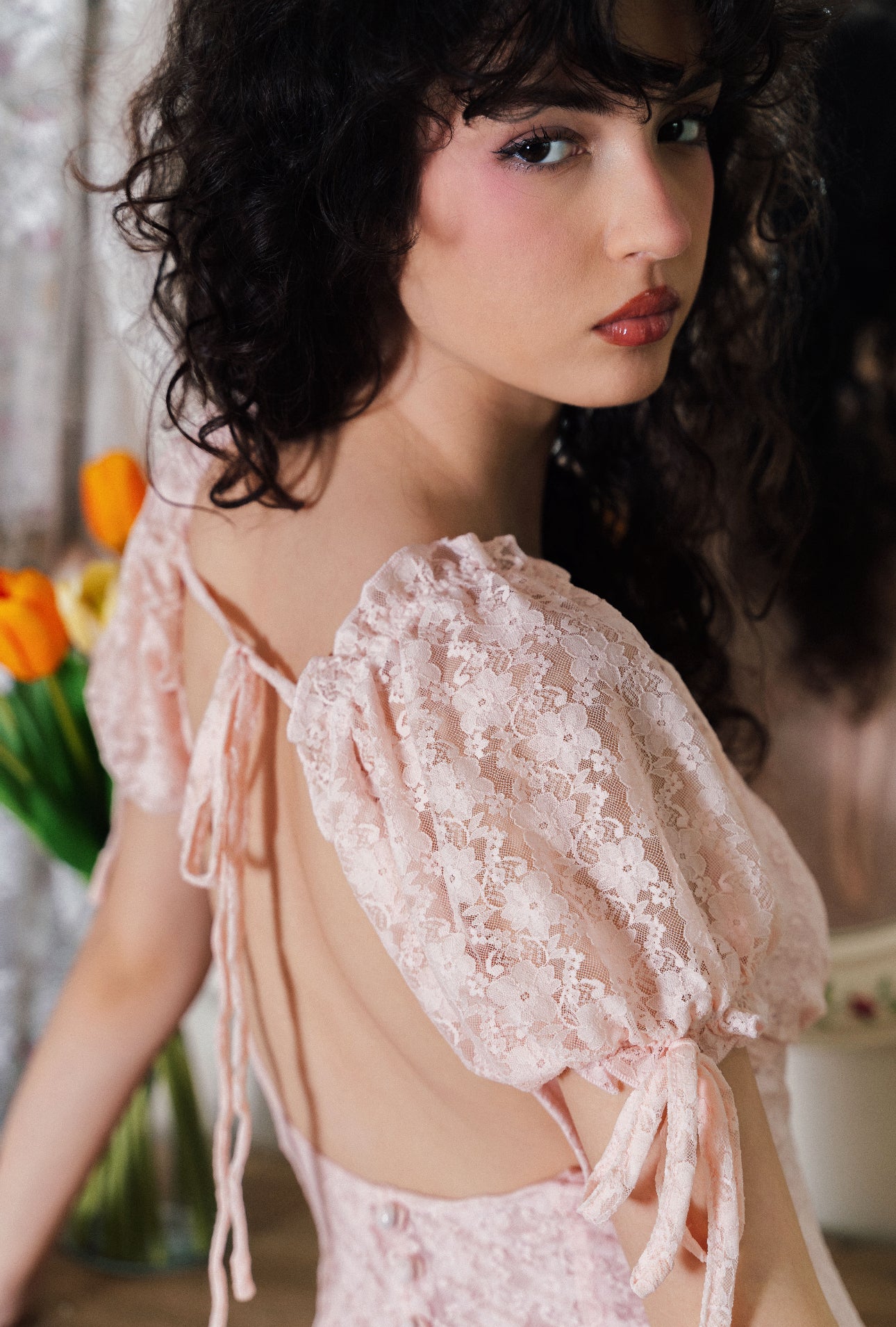 Pink Lace Midi Dress