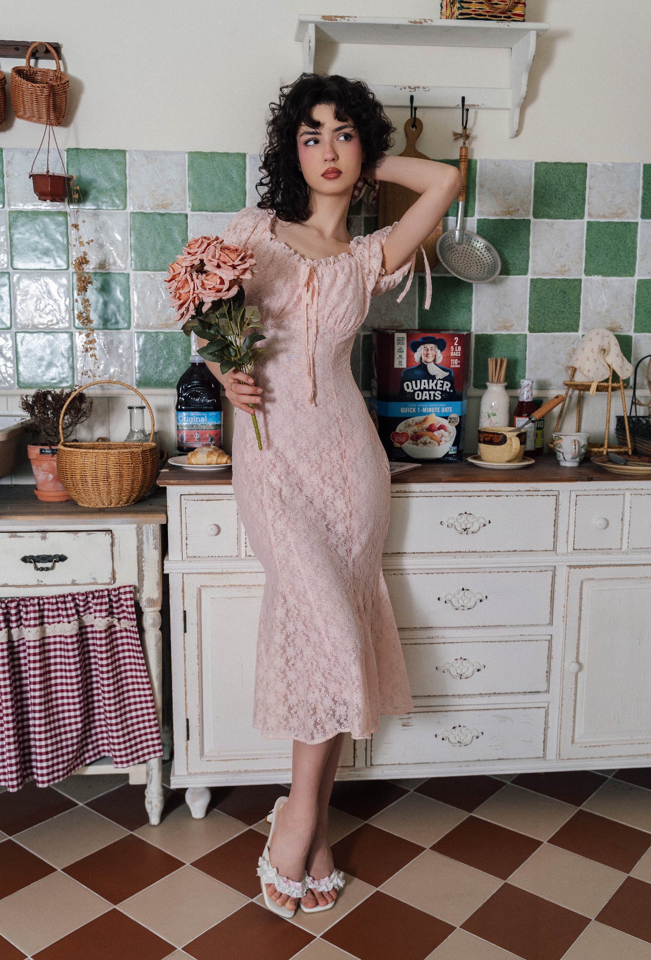 Pink Lace Midi Dress